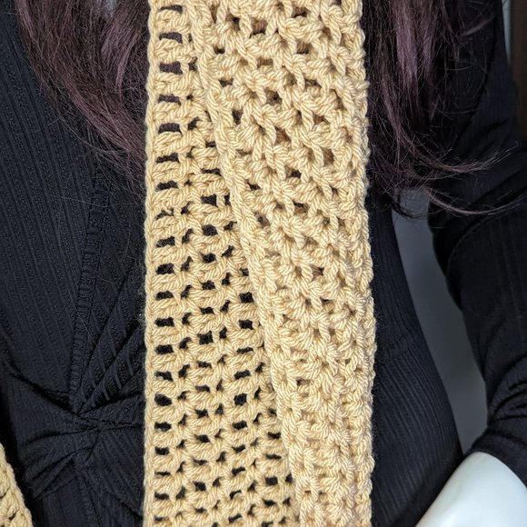 Hand Crafted Tan Lacey Square Crochet Infinity Scarf - Picture 2 of 3